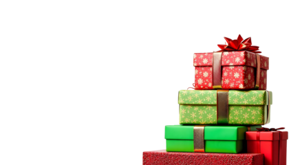  Different green and red christmas gift boxes stacked isolated on white background, christmas gift boxes ,new year gif box, PNG