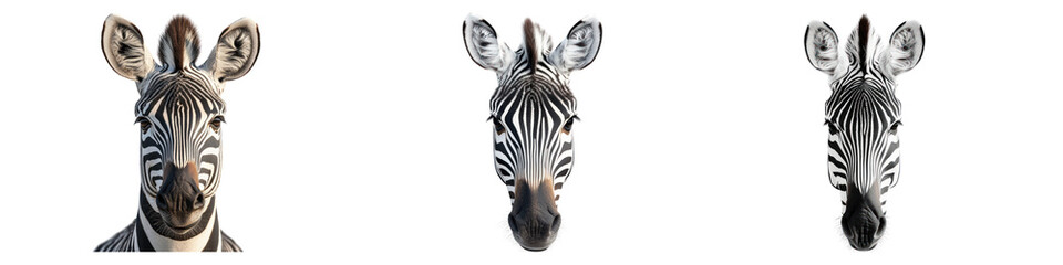Zebra isolated on transparent background, Set of