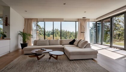 Obraz premium Minimalist Aesthetic: Spacious Living Room with Clean Lines and Natural Light
