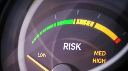 Risk Analysis Depicted on Speedometer Displaying Risk Levels