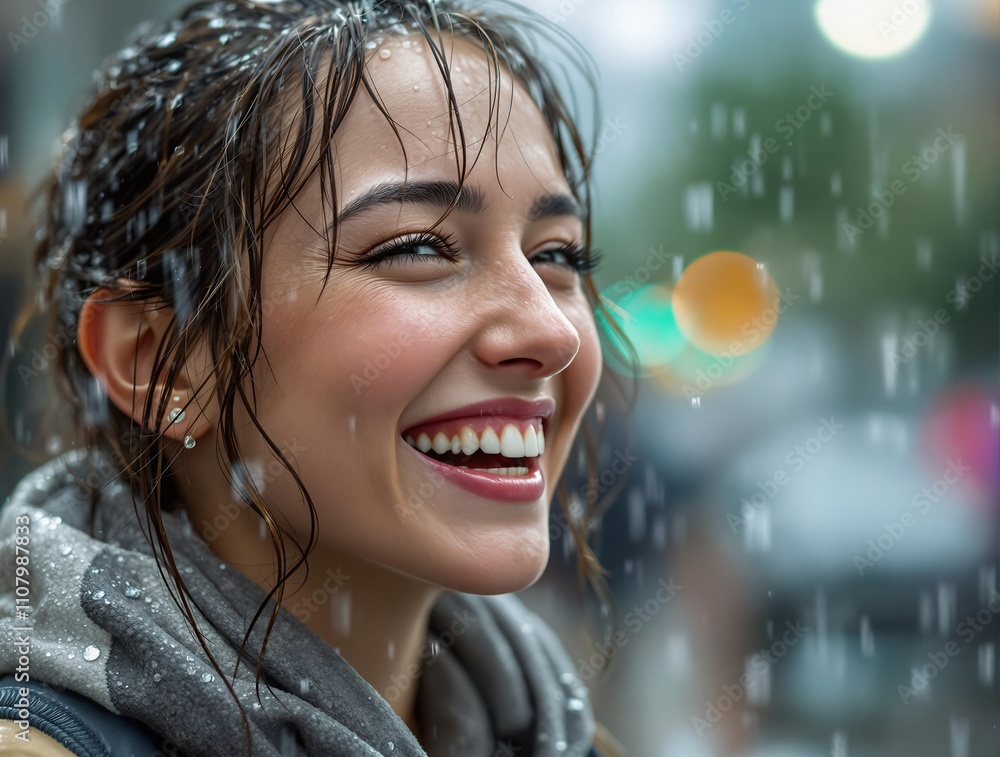 Poster blurred image of a person in the rain