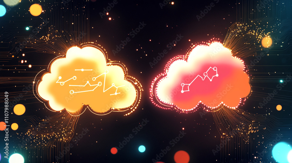 Fototapete digital clouds representing data analytics and cloud computing in a vibrant and futuristic design wi
