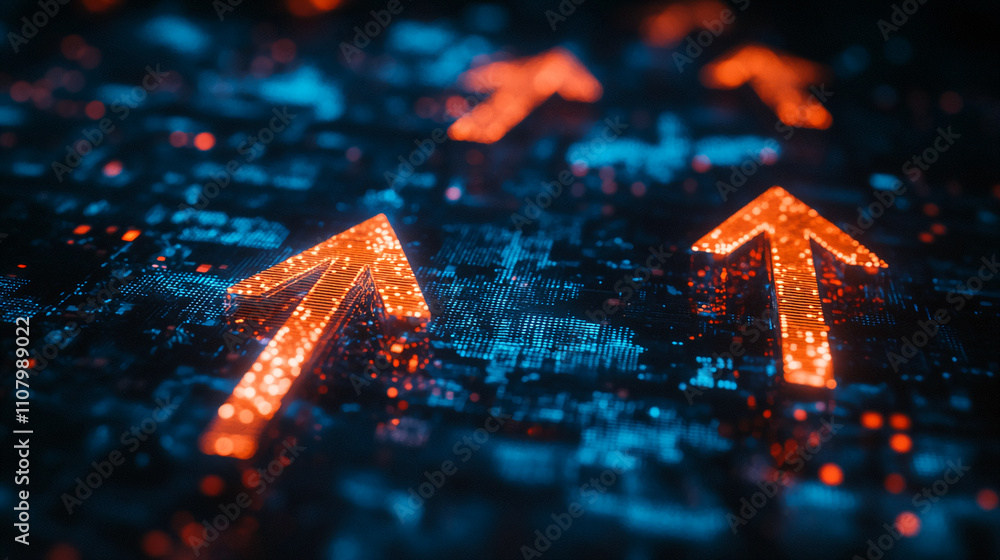 Aufkleber Digital arrows move upward in a glowing network, symbolizing growth and progress in technology and data analysis