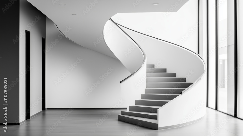 Poster elegant spiral staircase designed with modern architecture in a minimalist interior setting