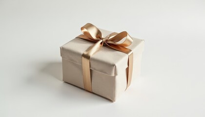 Obraz premium Elegant beige gift box with gold ribbon for special occasions and celebrations