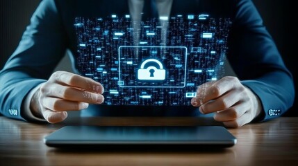 Fototapeta premium Cybersecurity and privacy concepts for data protection Secure encryption technology ensures private user data protection and business confidentiality