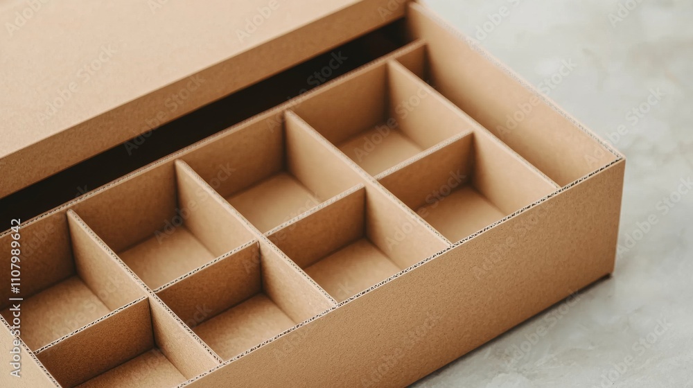 Poster a simple, empty cardboard box with compartments, ideal for organizing items and enhancing storage ef