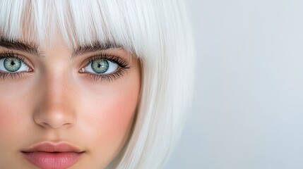 Striking Portrait of a Fashion Influencer With Captivating Blue Eyes and Sleek White Hair