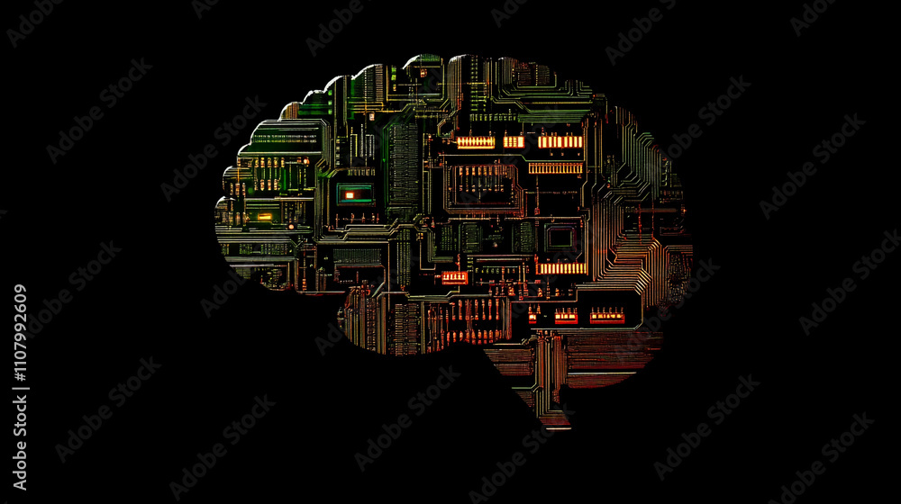 Poster Brain-shaped circuit board design representing the intersection of technology and neuroscience