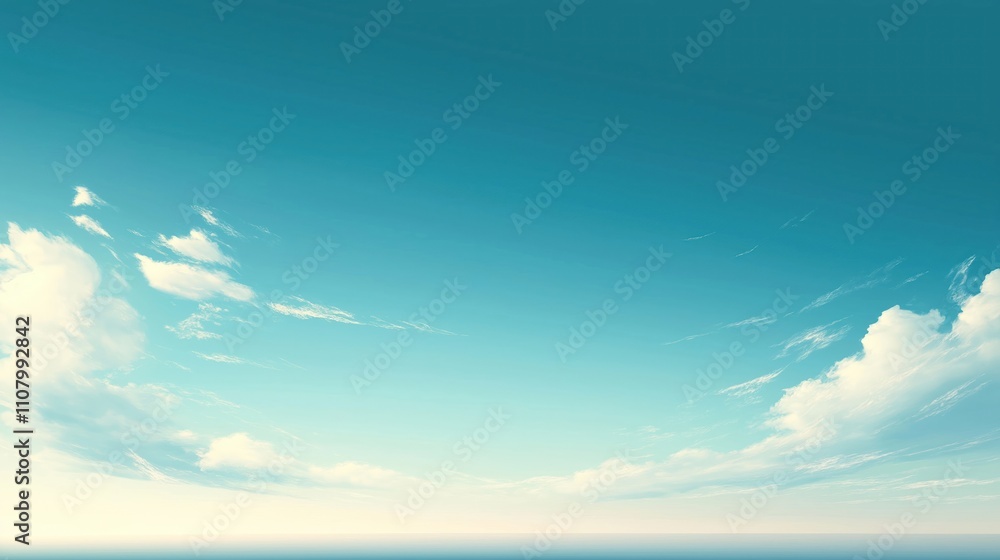 Poster serene sky with soft clouds, gradient blue hues. peaceful atmosphere. perfect for nature lovers seek