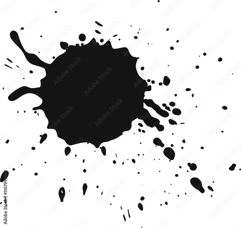 Aufkleber black ink is splashing on a white background, creating an artistic mess with splatters and drips, pe
