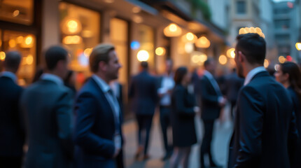Fototapeta premium Businesspeople in an informal setting of an evening city, with an emphasis on lighting and details