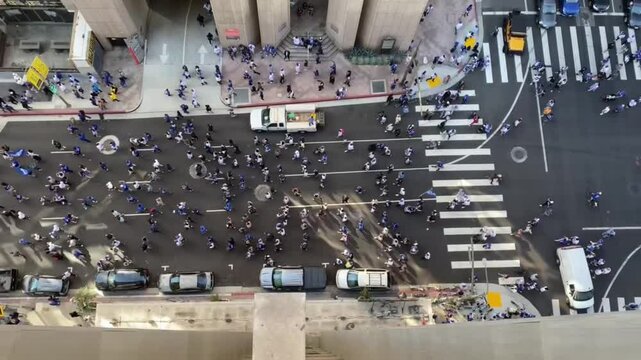 Birdseye View People Walk In LA