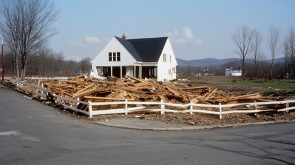 A tornado has heavily damaged an upside-down house in Westfield, New Jersey, leaving its roof scattered on the winter road nearby