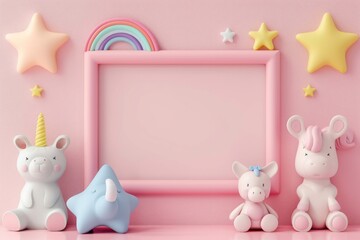 Cute kawaii air plasticine animals on blank pink card