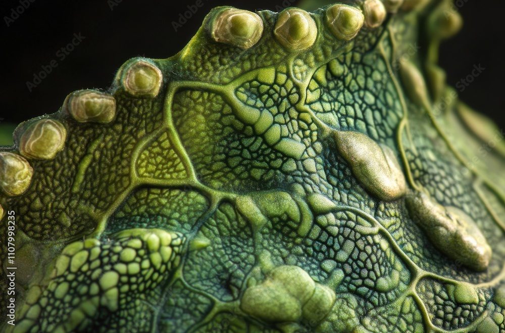 Aufkleber close-up of intricate textures and patterns on green leaf with unique shapes and veins showcasing na