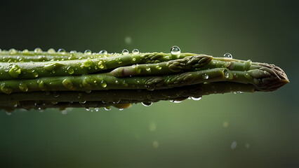 Fototapeta premium highly detailed close-up image of a fresh, wet asparagus spear