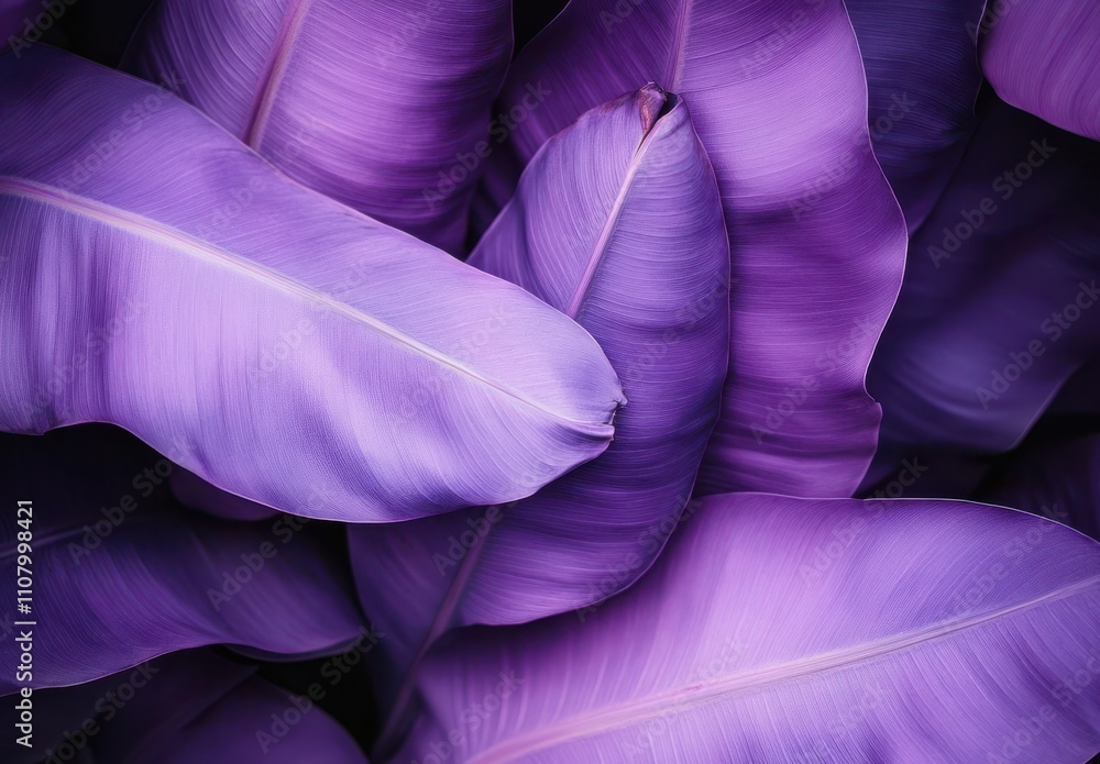 Poster close-up of rich purple banana leaves with smooth textures creating an elegant and artistic backgrou