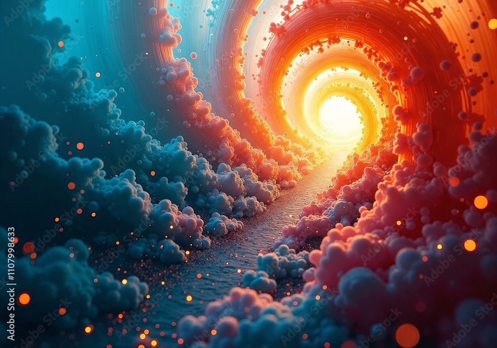 Poster a captivating exploration of abstract forms and vibrant colors in a dreamlike atmosphere of dynamic 