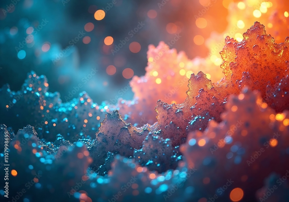 Poster abstract fluid motion with swirling iridescent colors and ethereal light beams creating a mystical a