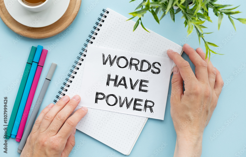 Poster words have power text on notepad and red pencil