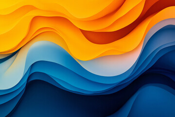 Obraz premium Abstract Colorful Waves in Orange, Blue, and Yellow - Fluid Gradient Design with Smooth Texture and Artistic Flow