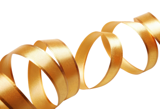 Golden ribbon curled into a spiral isolated with transparent background