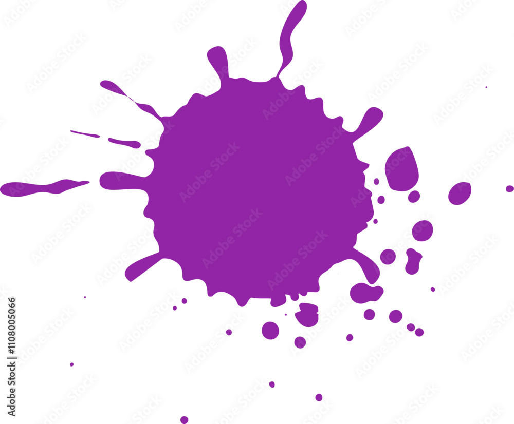 Poster purple paint splashes on white background, creating vibrant messy effect. dynamic movement adds crea