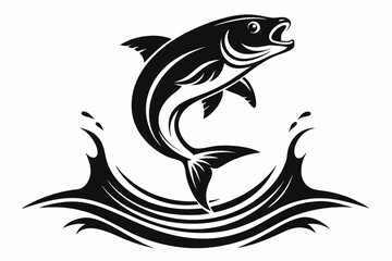 a fish jumping line art silhouette vector illustration