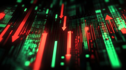 Fototapeta premium financial charts with arrows up and down with red and green background