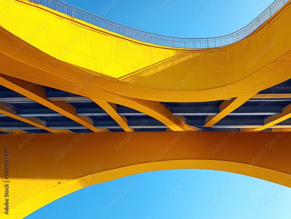 Poster stunning view of modern bridge architecture against clear blue sky showcasing bright yellow structur