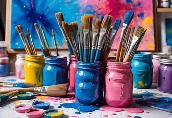 Fototapeta premium Paints and brushes
