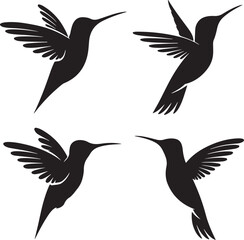Obraz premium A series of four stylized black silhouettes vector of hummingbirds