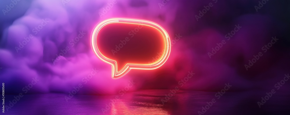 Poster neon glowing speech bubble in smoke. abstract concept of communication. vibrant colors create modern