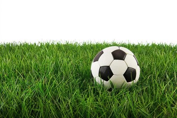 Fototapeta premium Soccer ball on grass field outdoor sports nature close-up view action