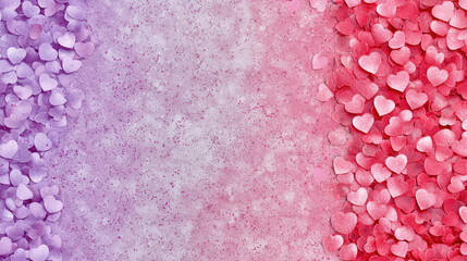 Fototapeta premium Charming Valentine background with soft pastel hearts in pink and purple hues, creating romantic and festive atmosphere for celebrations