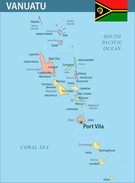 Vanuatu Map Vector New 2024 Colorful - Customizable layered political map of Vanuatu with administrative divisions for website, education, reports, news, politics, print, poster and wallpaper