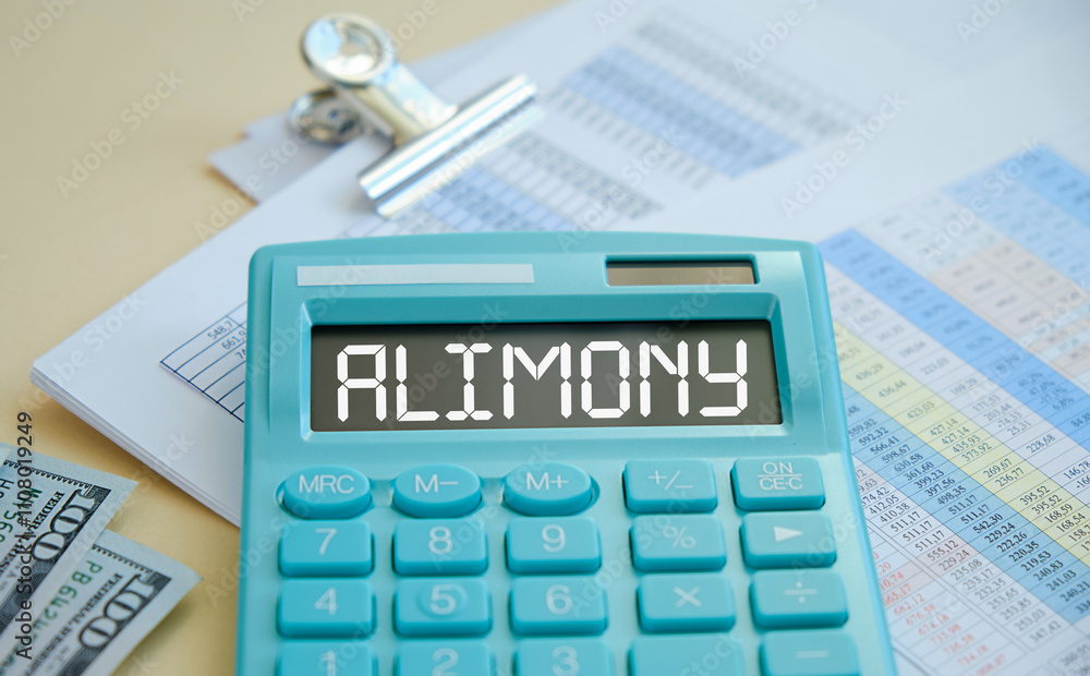 Aufkleber a calculator with the word alimony on the display