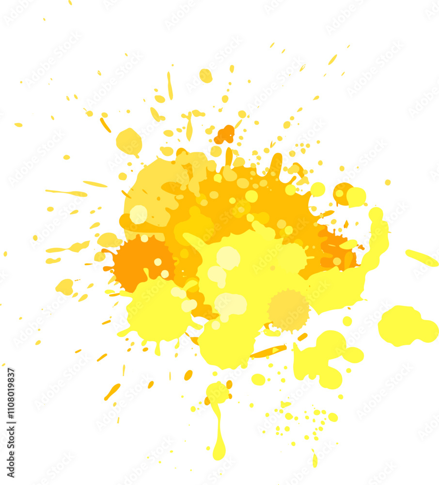 Aufkleber vibrant yellow and orange paint splashes on white background, creating dynamic abstract design. colo