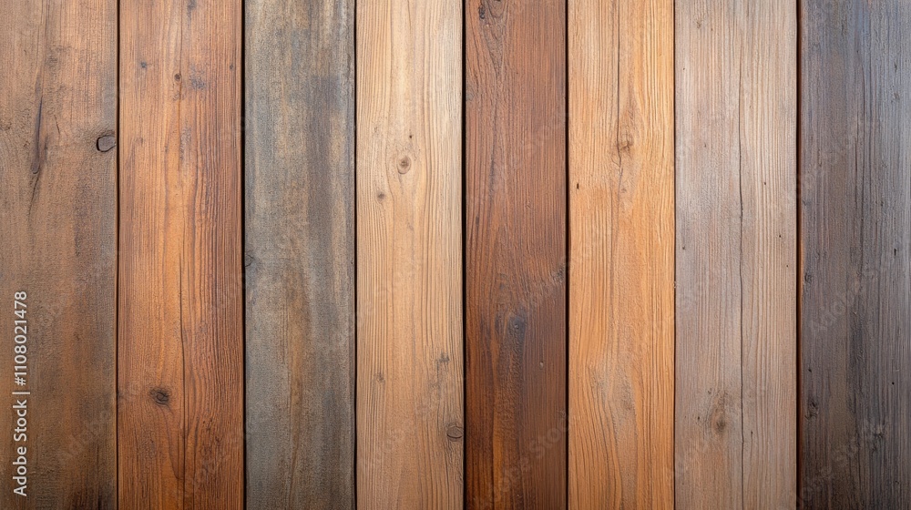 Poster a close-up view of a rustic wooden wall displaying various shades and textures, perfect for backgrou