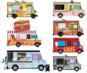 Delivery Fast Food Truck Collection Vector