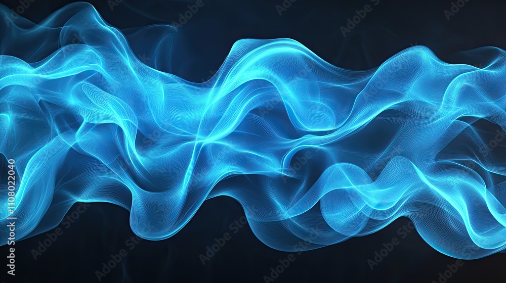 Poster a mesmerizing wave of blue smoke flows gracefully, creating a dynamic and ethereal atmosphere for an