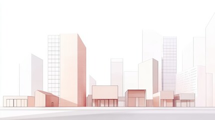 Fototapeta premium Minimalist urban landscape illustration featuring millennial gray buildings contemporary city high fidelity aesthetic viewpoint
