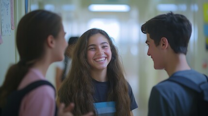 Obraz premium students communicating and laughing at school