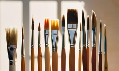 Fototapeta premium Neatly Arranged Paintbrushes on a light, textured background