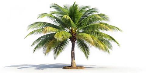 Obraz premium Isolated Coconut Palm Tree 3D Render, Lush Greenery, Tropical Concept, White Background Palm Tree, 3D Rendering