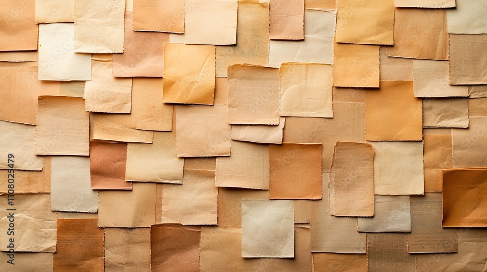 Poster a textured composition of beige and brown papers layered in a random pattern, perfect for background