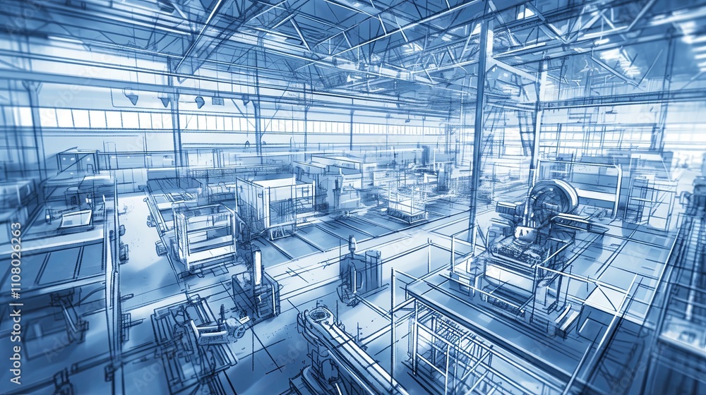 Poster futuristic industry 4.0 factory with advanced technology and automation systems