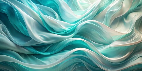 Obraz premium Abstract Teal and White Fabric Waves Fluid Composition, Soft Light, Textured Design Abstract, Texture
