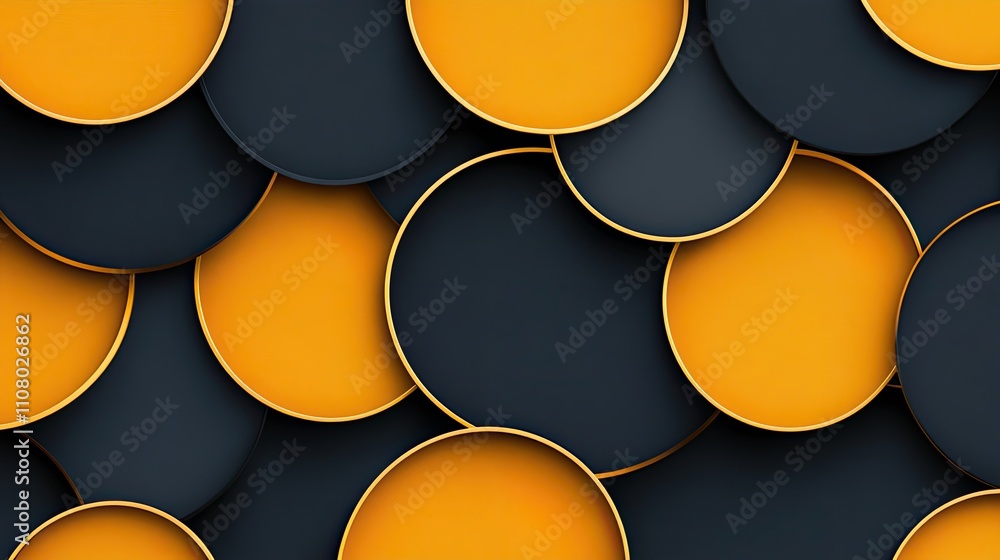 Poster a vibrant pattern of overlapping circles in black and orange colors, ideal for backgrounds and creat